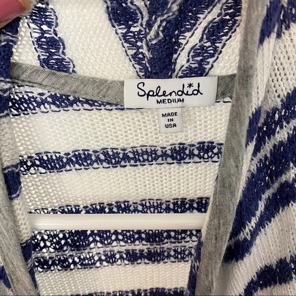 Splendid Cardigan Sweater Womens Size Medium Striped Knit Blue White Stripes - Picture 7 of 9